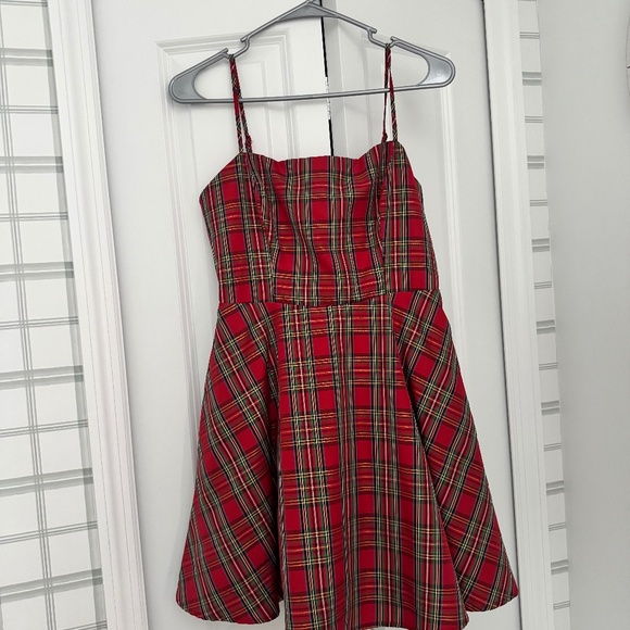 Altard State Red Plaid mini dress with bow - Picture 1 of 3
